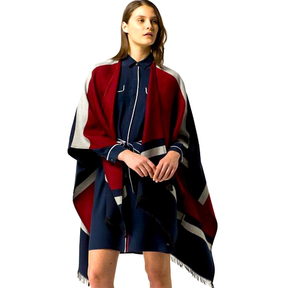 Tommy Hilfiger Striped Scarf/Shawl/Poncho - Red and Navy